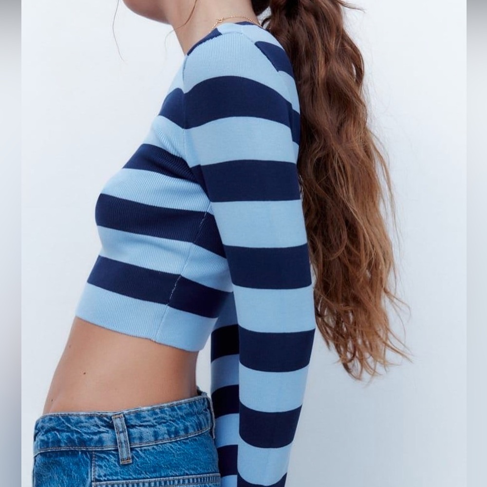 ZARA Striped Blue Top Size Large